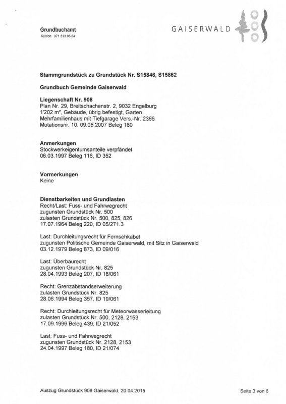 Grundbuchauszug / Dokumentenseite