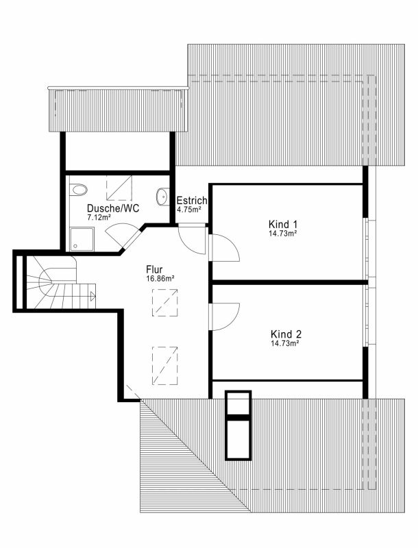 Grundriss mit zwei Kinderzimmern