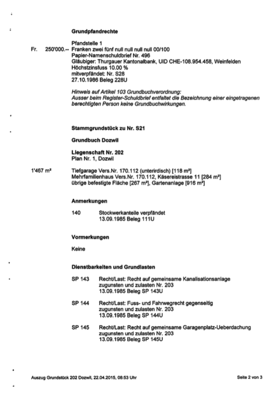 Grundbuchauszug mit Textseite