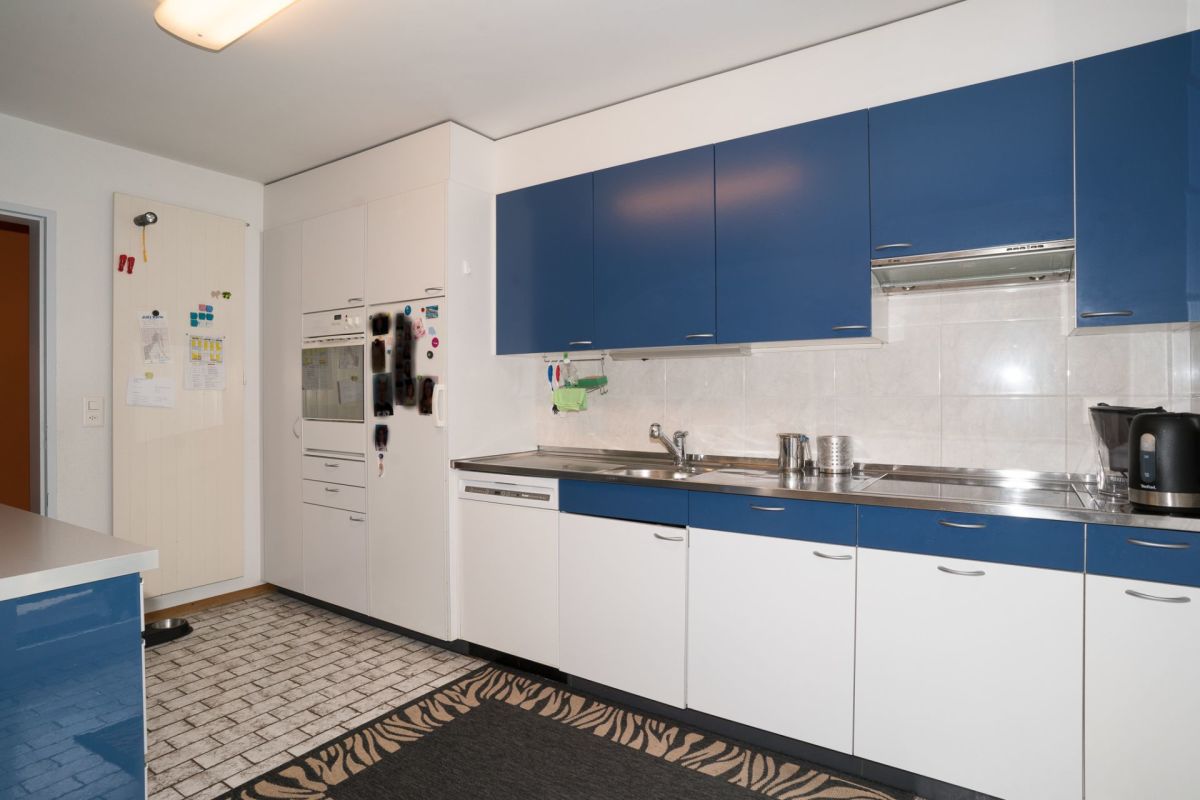 Moderne Küche mit blau-weißen Fronten