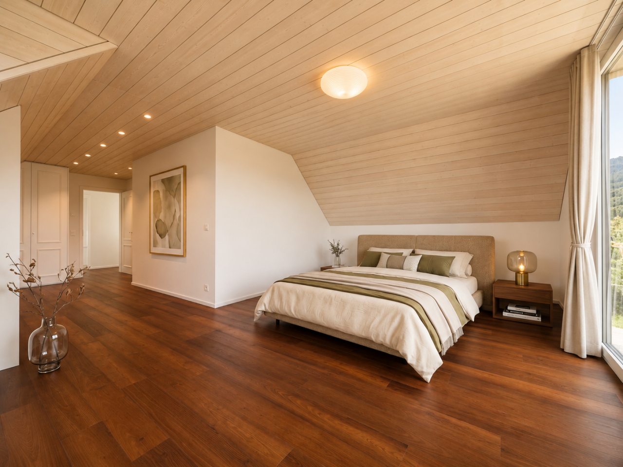 Helles Schlafzimmer mit Dachschräge