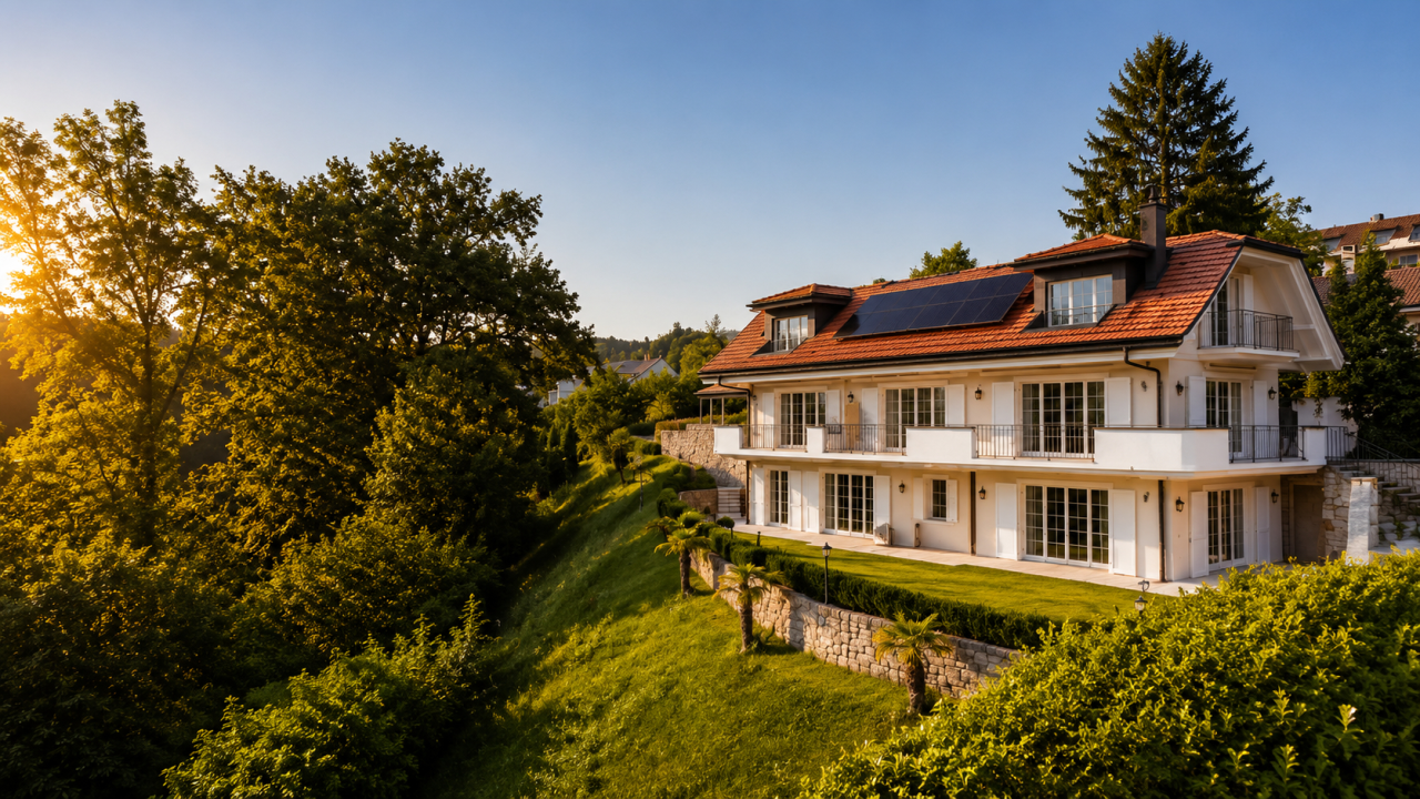 Modernes Einfamilienhaus mit Solardach