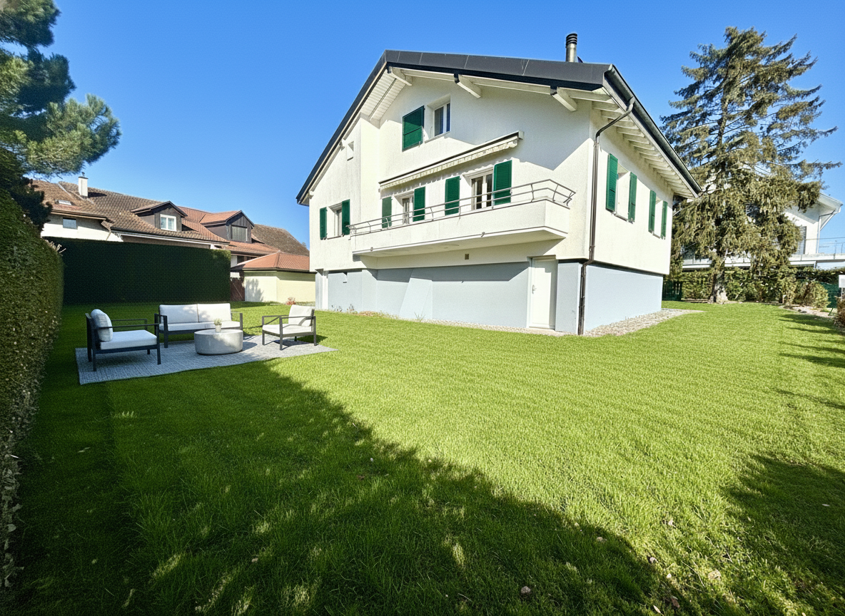Gartenansicht eines Einfamilienhauses