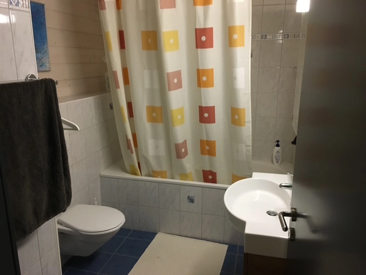 Badezimmer mit Badewanne, Dusche und WC