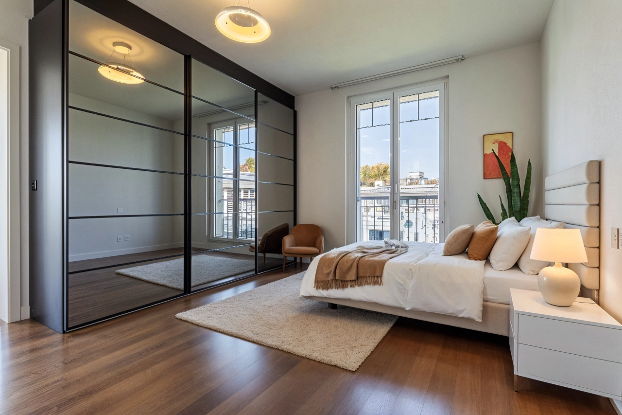 Modernes Schlafzimmer mit großem Einbauschrank