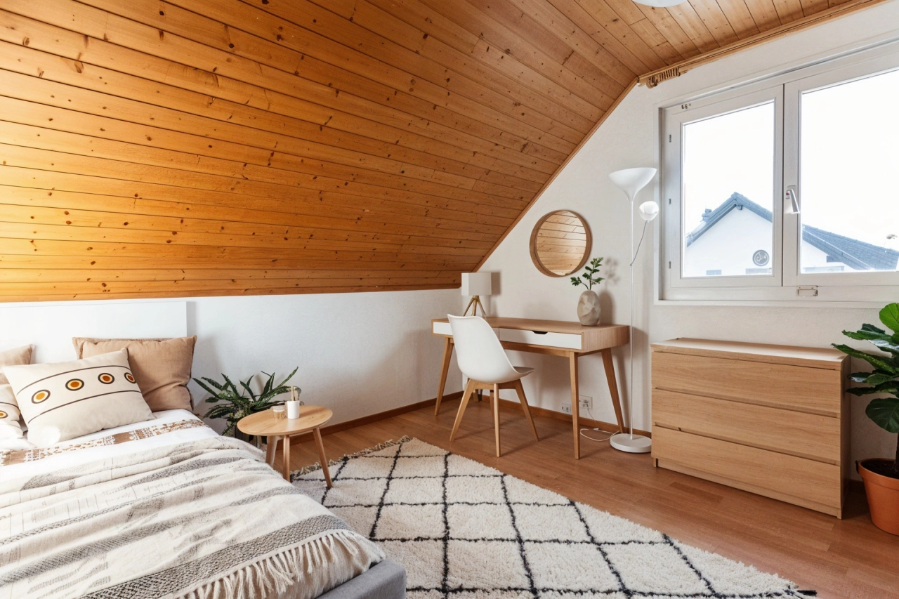 Gemütliches Dachgeschoss-Schlafzimmer mit Holzausbau