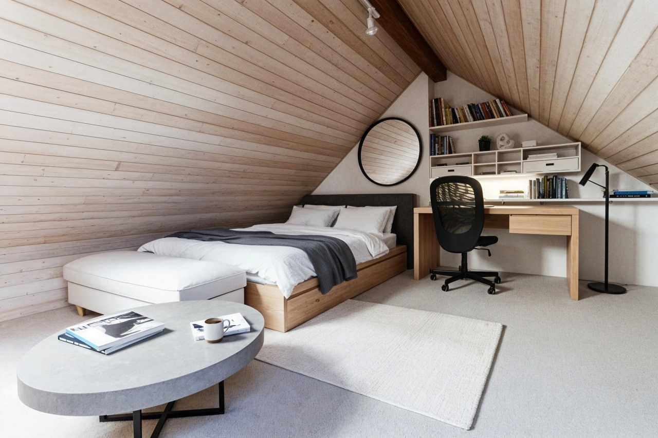 Dachgeschoss-Schlafzimmer mit Arbeitsbereich