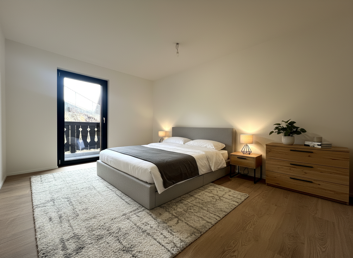 Modernes Schlafzimmer mit Tageslicht