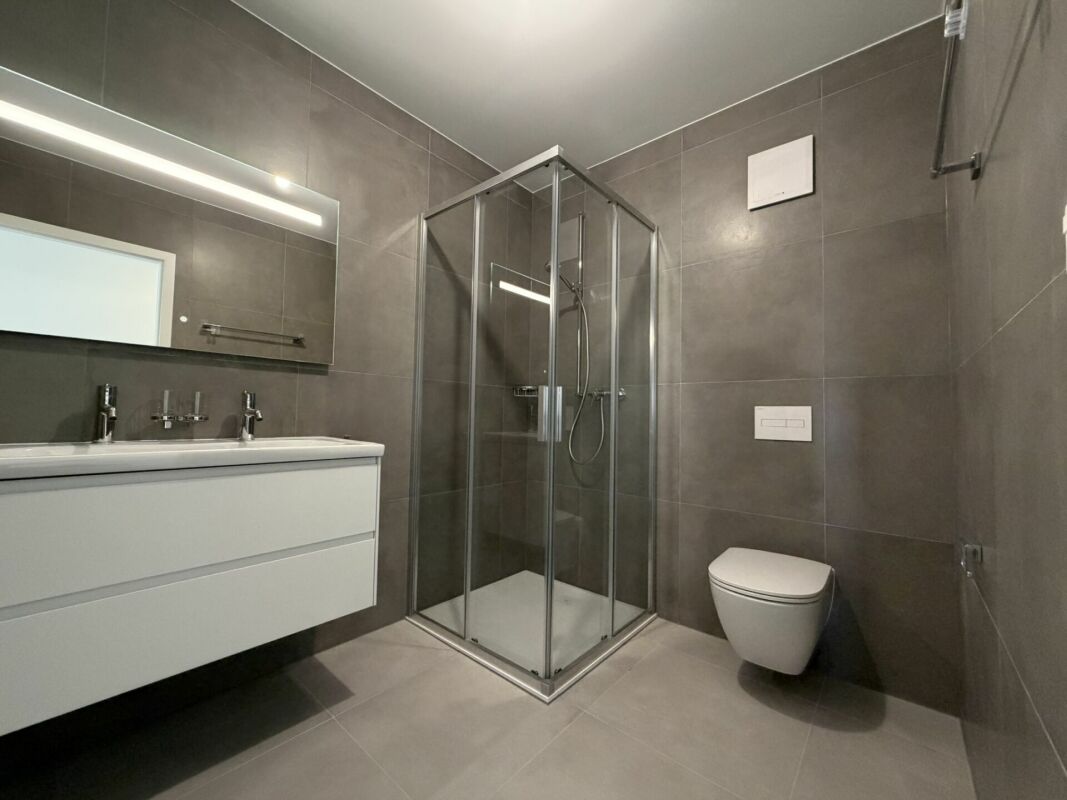 Modernes Badezimmer mit Walk-in-Dusche und WC