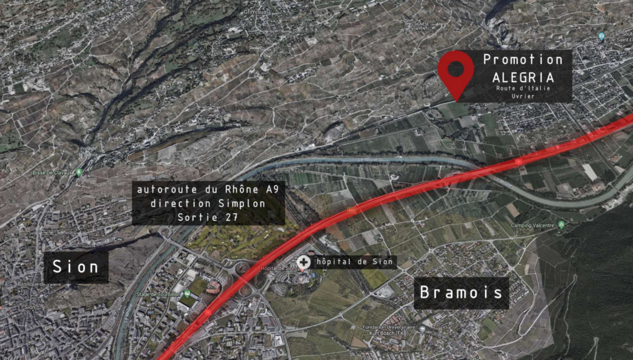 Lagekarte mit Markierung bei Sion und Bramois