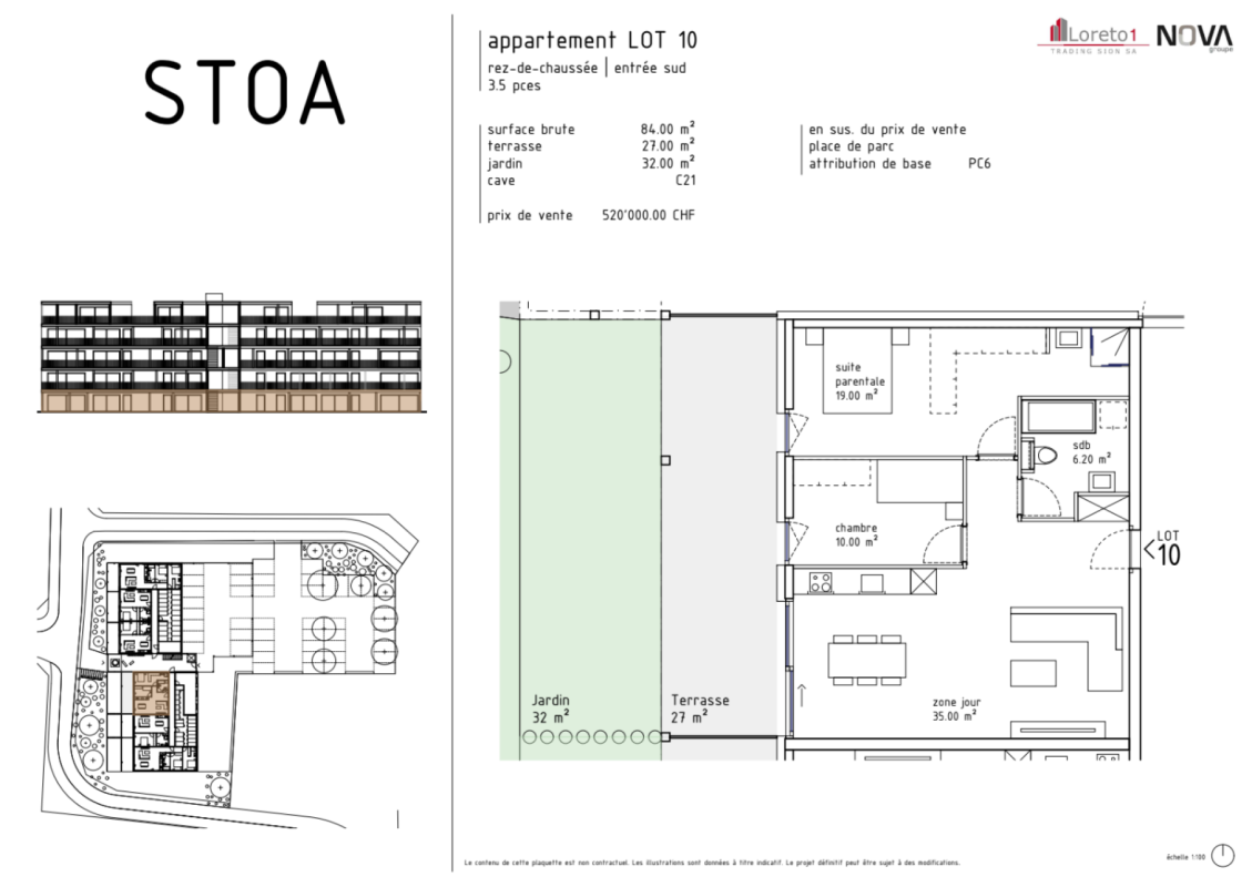 Grundriss eines Apartments mit Garten und Terrasse