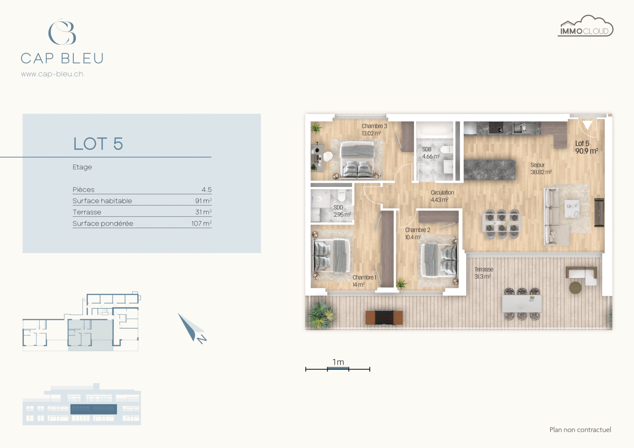 Grundriss von Lot 5 mit Wohnungsaufteilung und Flächenangaben