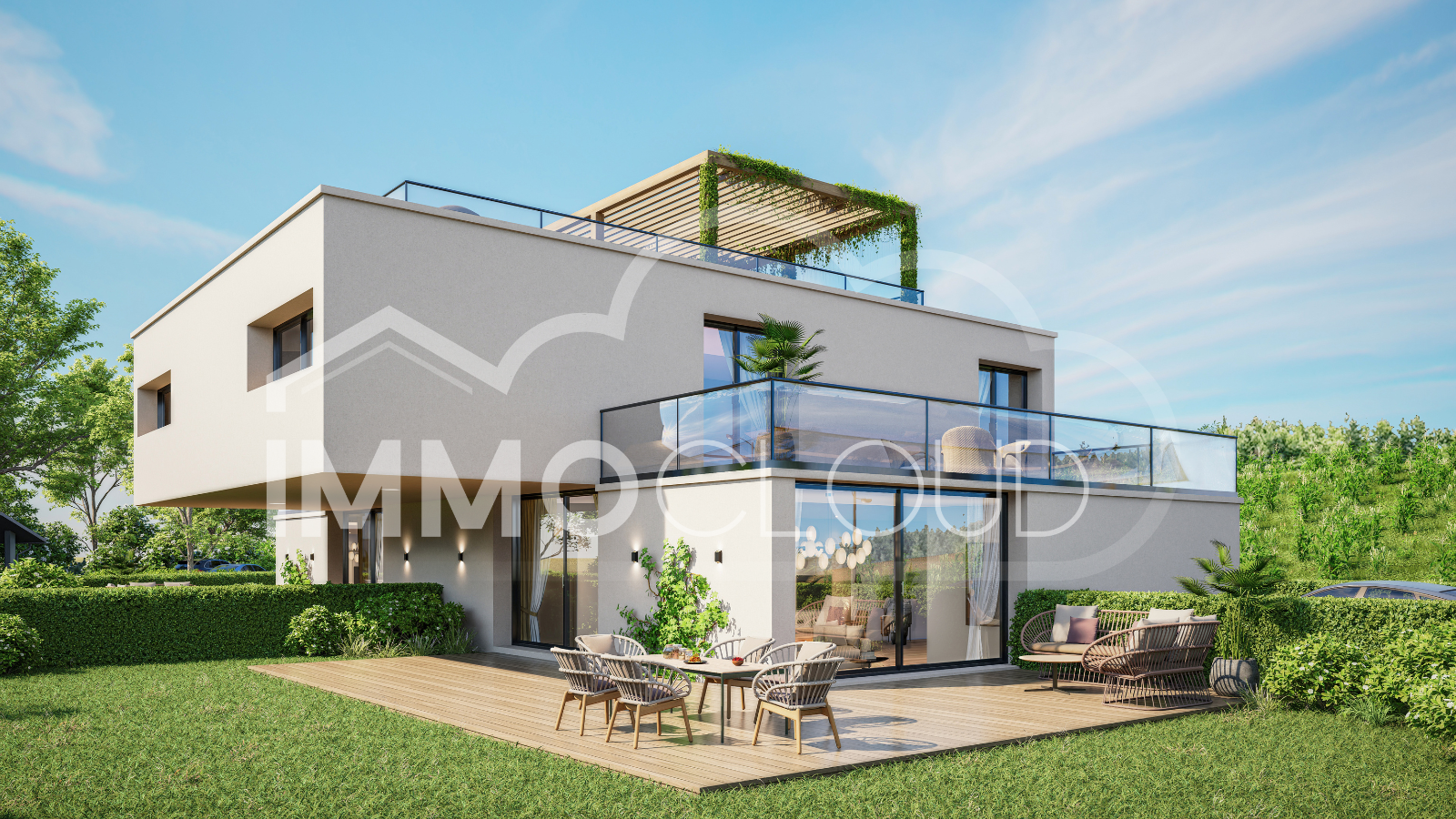 Modernes Einfamilienhaus mit Dachterrasse und Garten