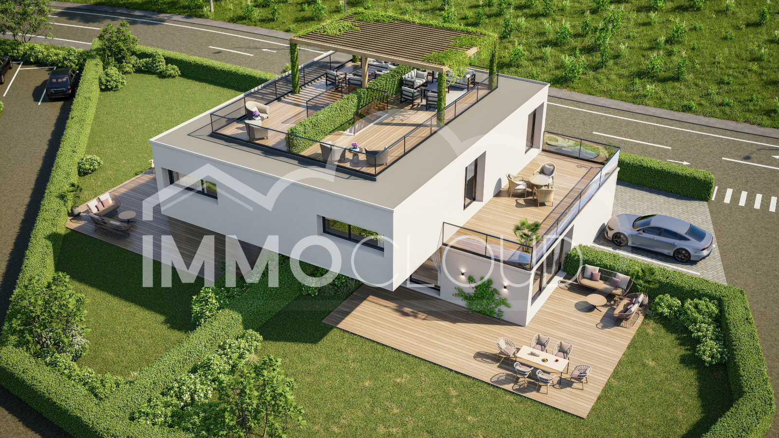 Moderne Villa mit Dachterrassen und Garten