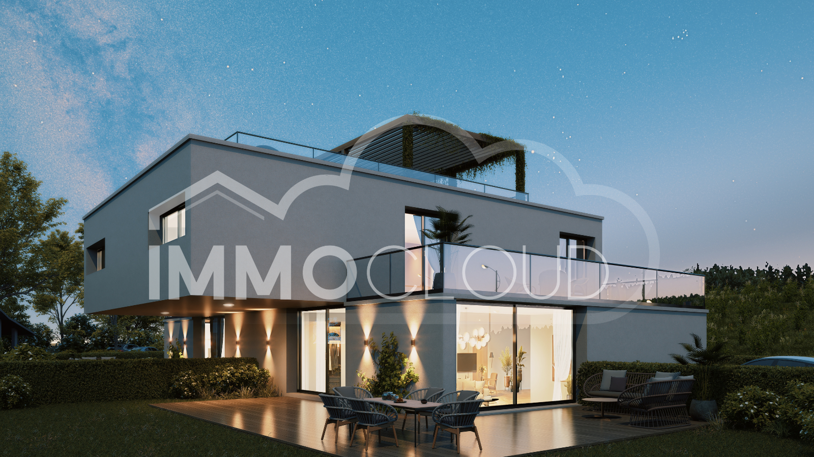 Modernes Einfamilienhaus mit Dachterrasse und Garten