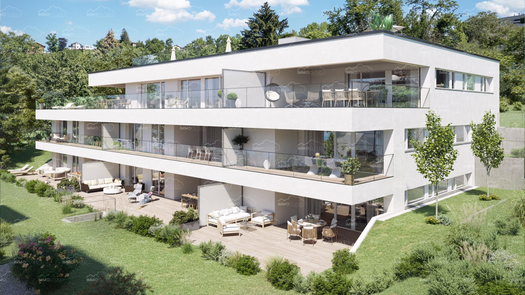 Modernes Mehrfamilienhaus mit großzügigen Terrassen
