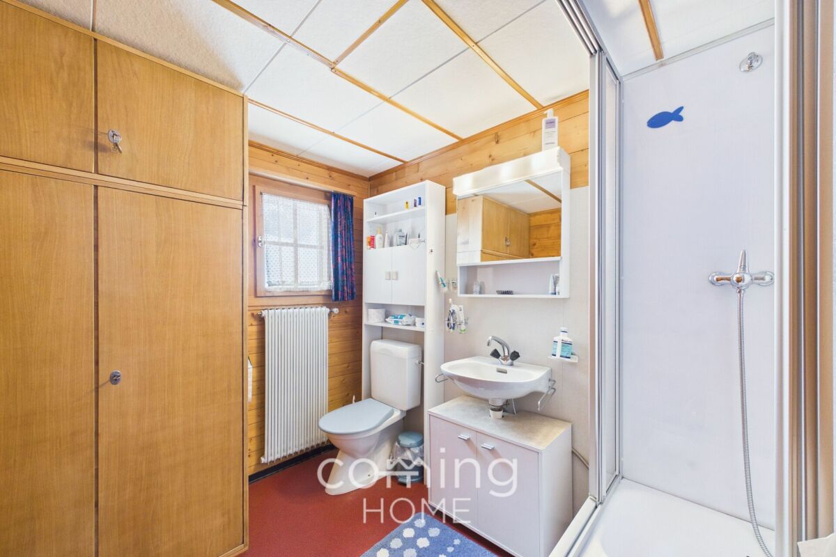 Kleines Bad mit Holzvertäfelung und Dusche