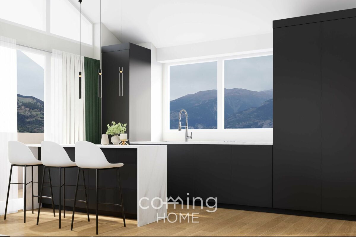 Moderne Küche mit Bergblick