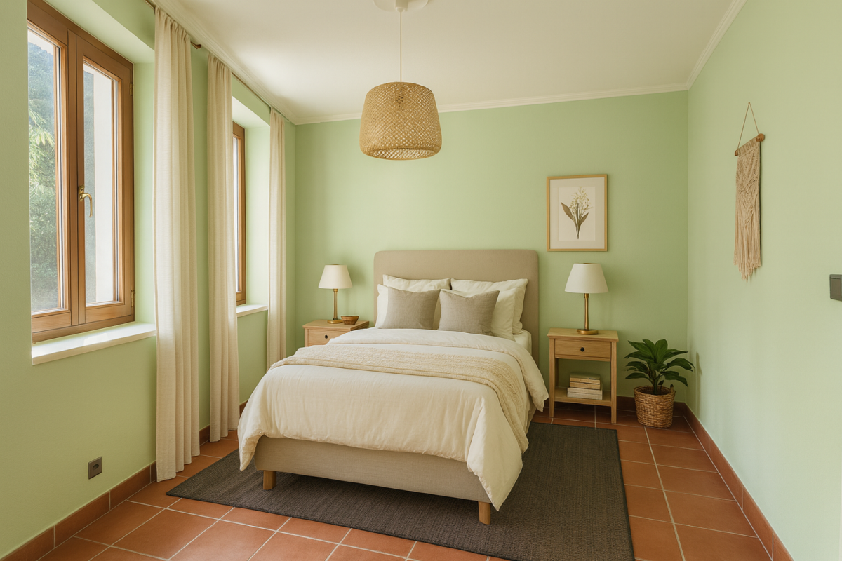 Helles Schlafzimmer mit sanfter Naturoptik
