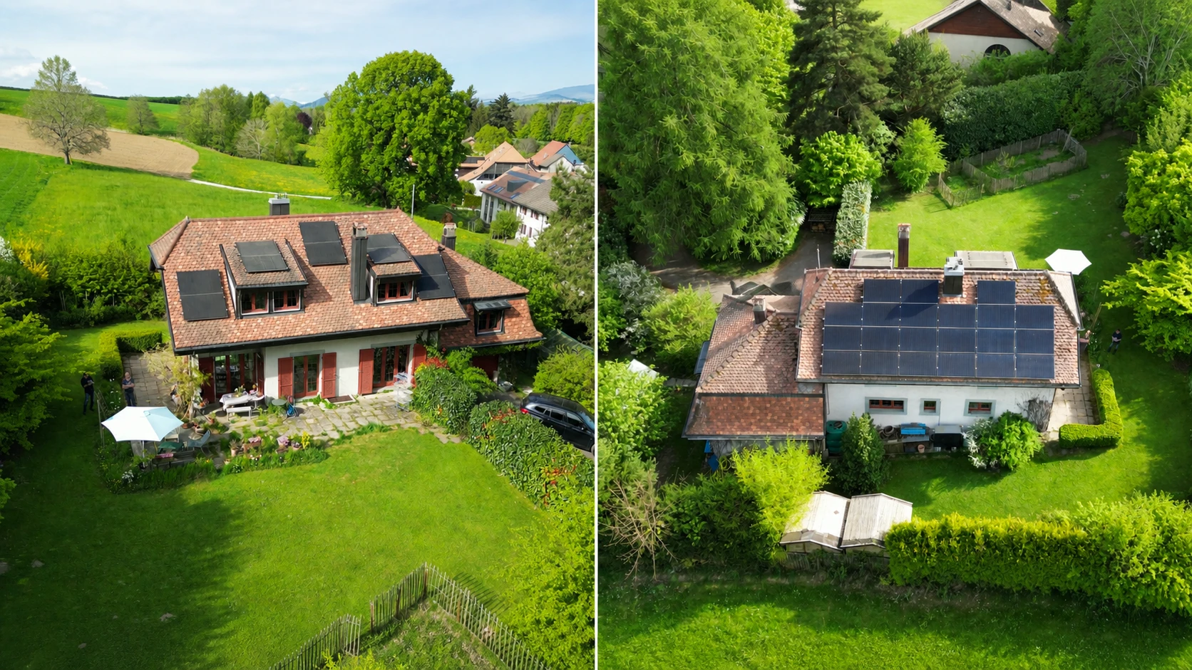 Luftaufnahme eines Hauses mit großem Garten