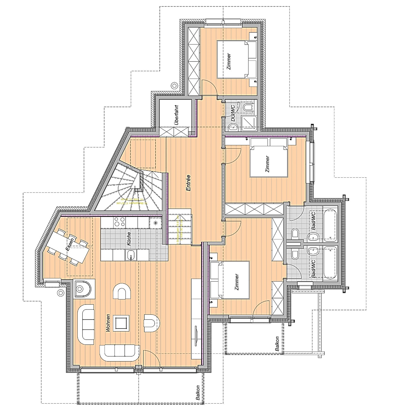 Grundriss einer Wohnung mit Balkon