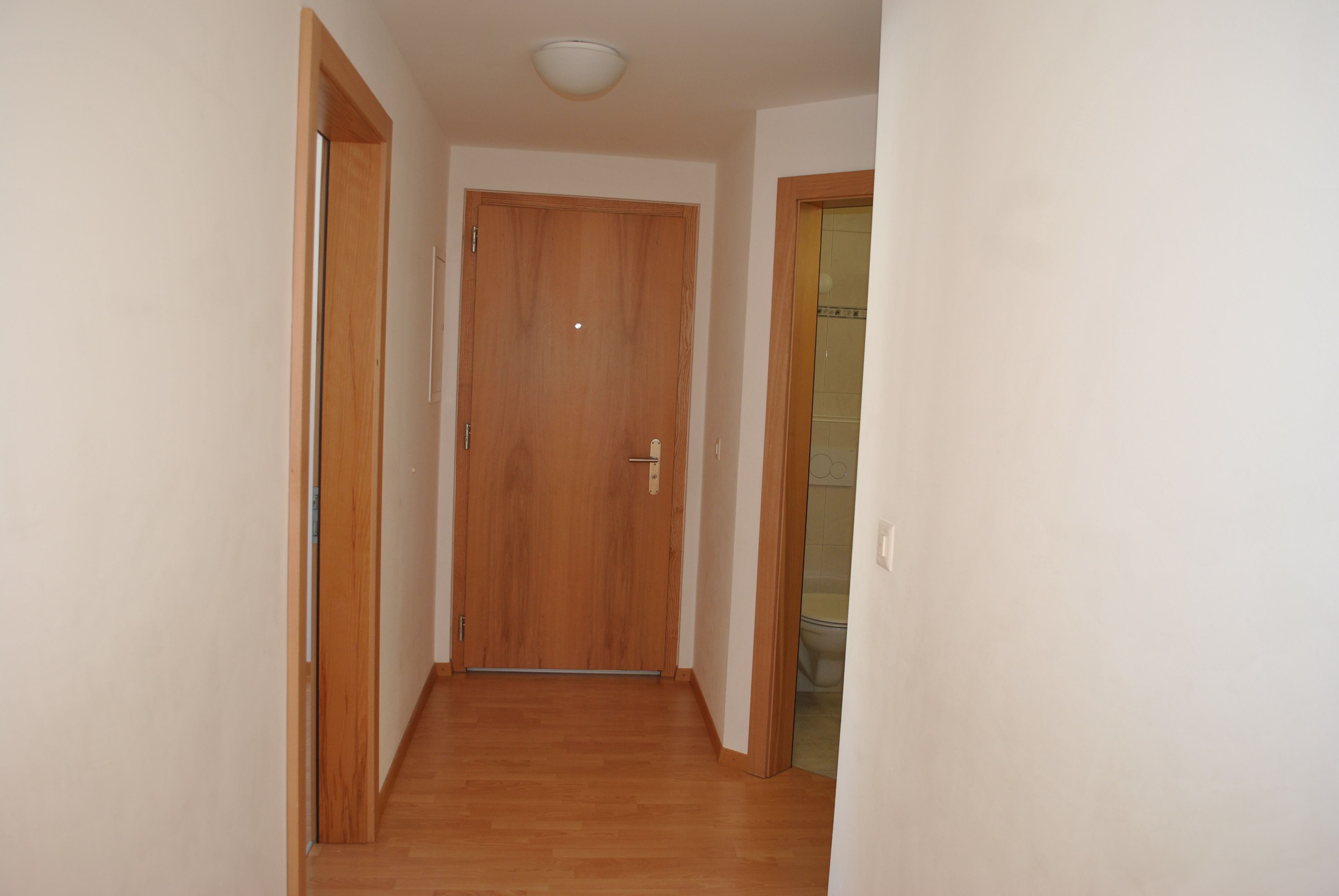 Heller Flur mit Holztüren