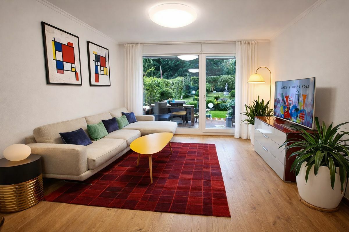Helles Wohnzimmer mit Gartenblick