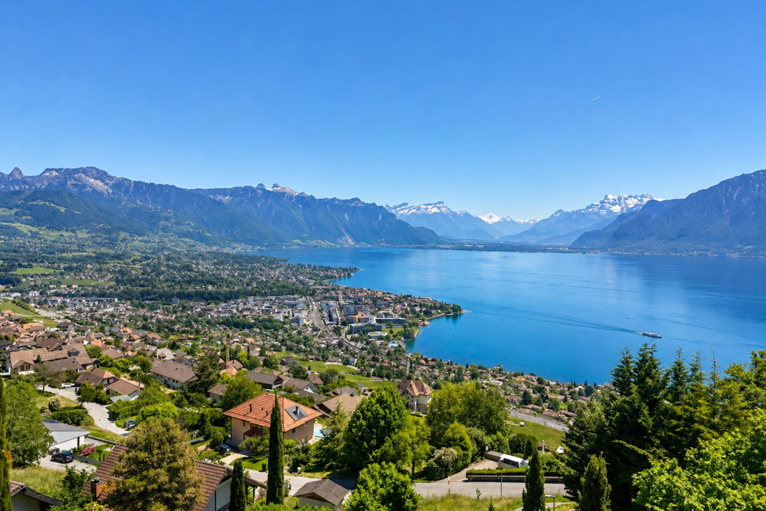 Panoramablick auf See und Berge