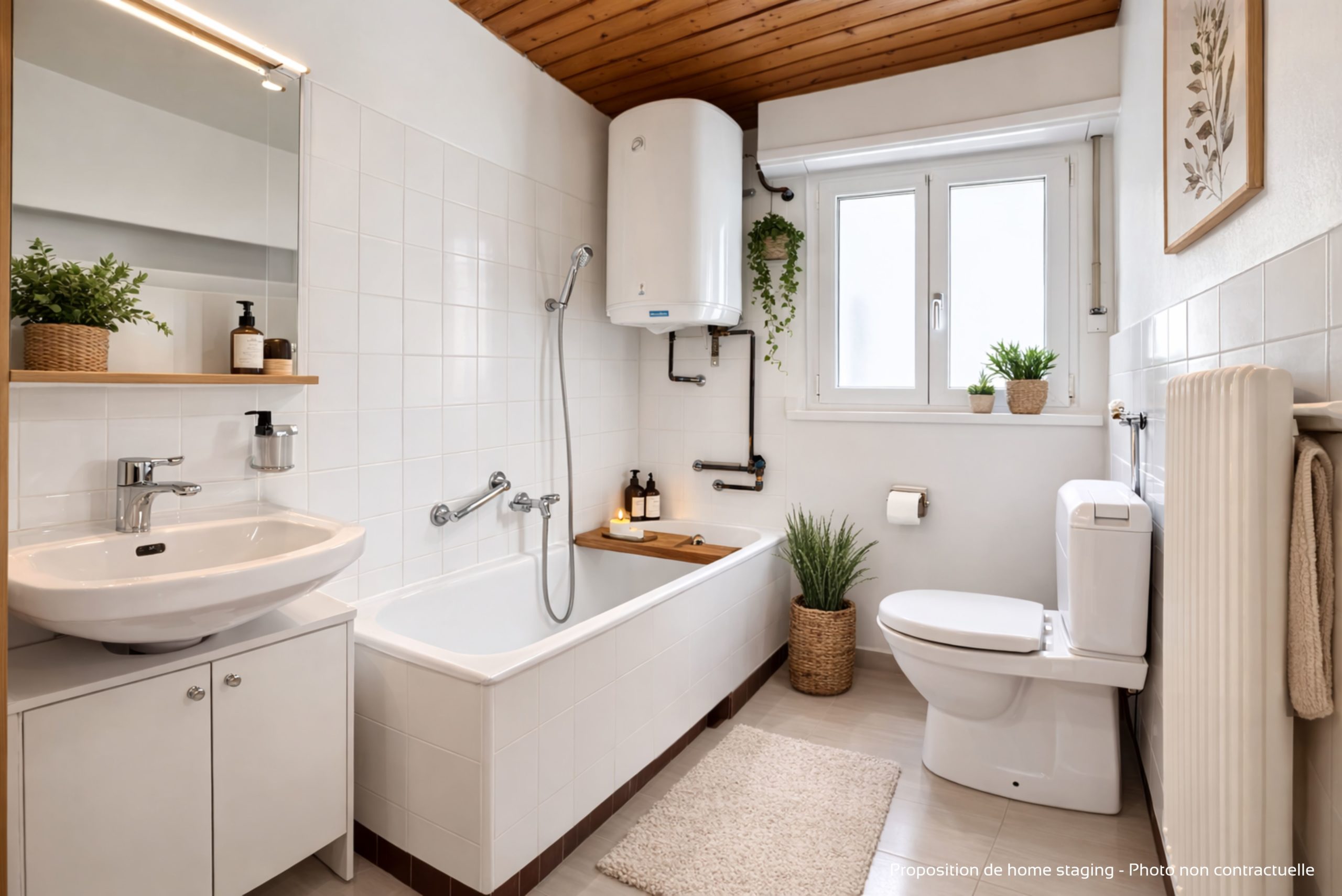 Modernes, helles Badezimmer mit Badewanne und WC
