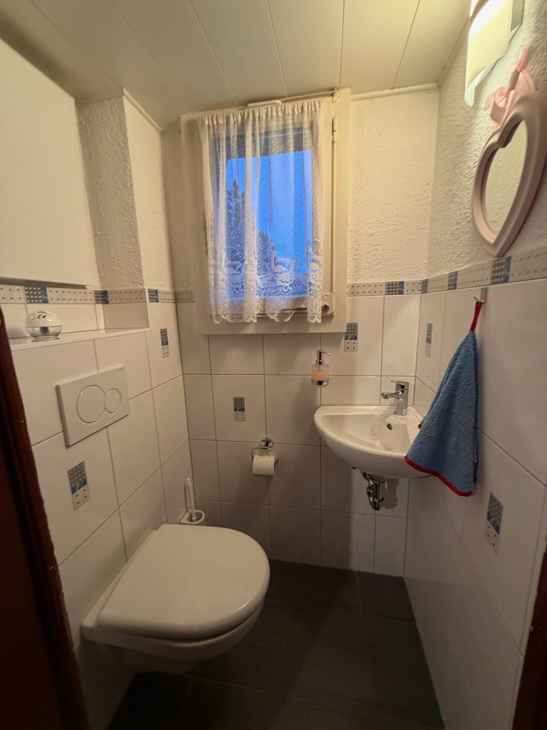 Kleines Gäste-WC mit Fenster und Wand-WC