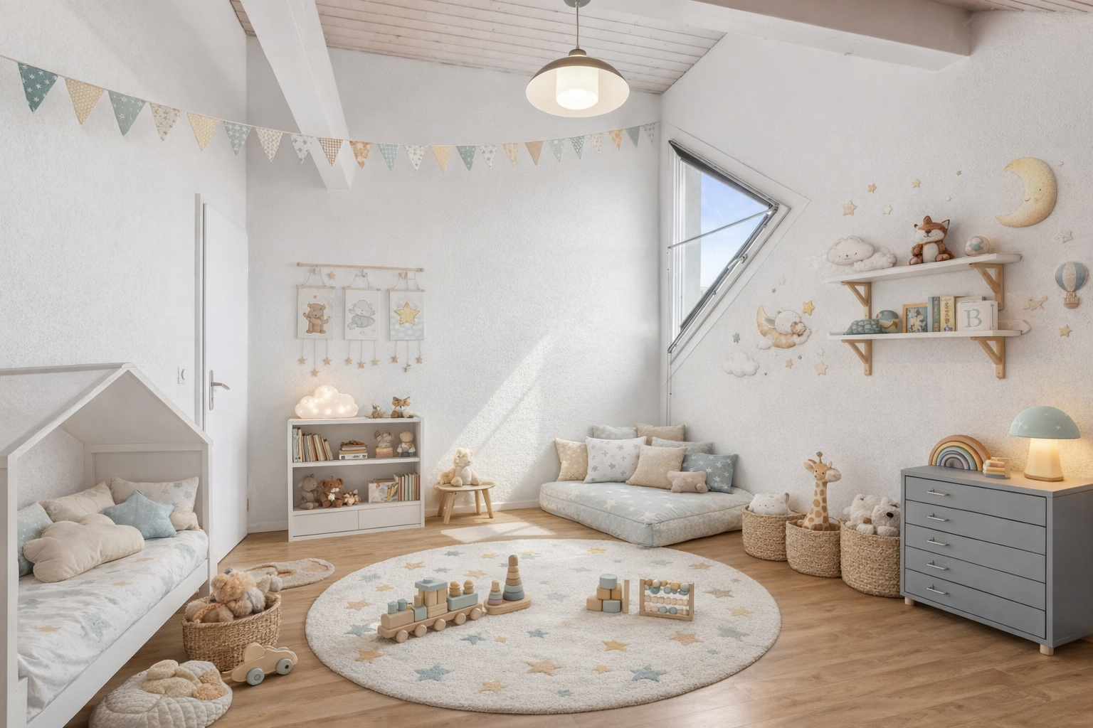 Helles Kinderzimmer im Dachgeschoss