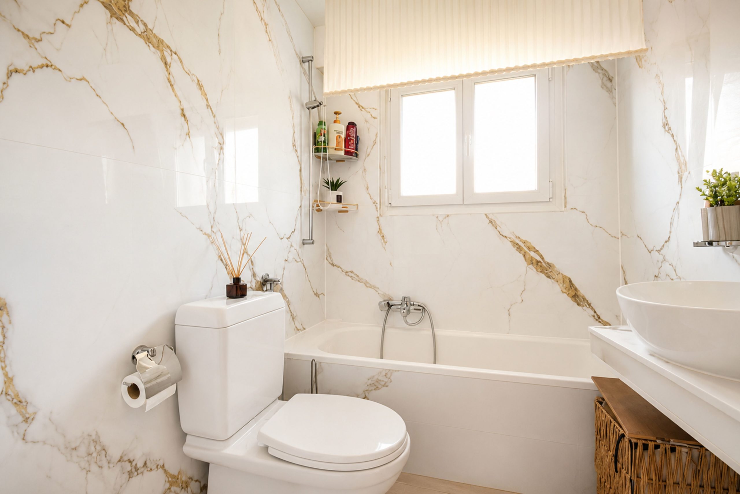 Modernes Badezimmer mit Badewanne und WC