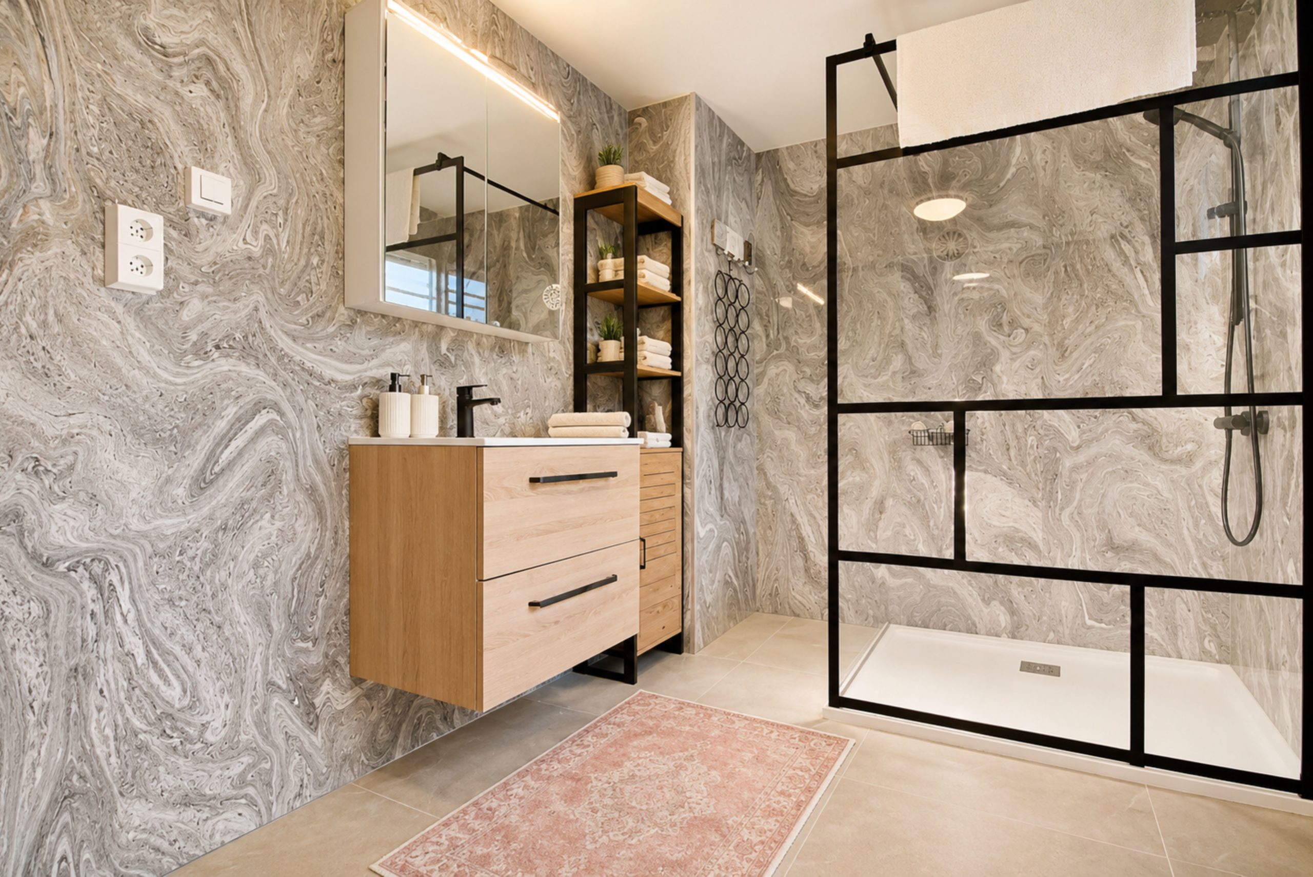 Modernes Badezimmer mit begehbarer Dusche