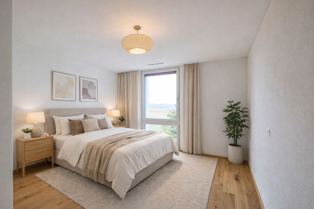 Helles Schlafzimmer mit ruhiger Einrichtung
