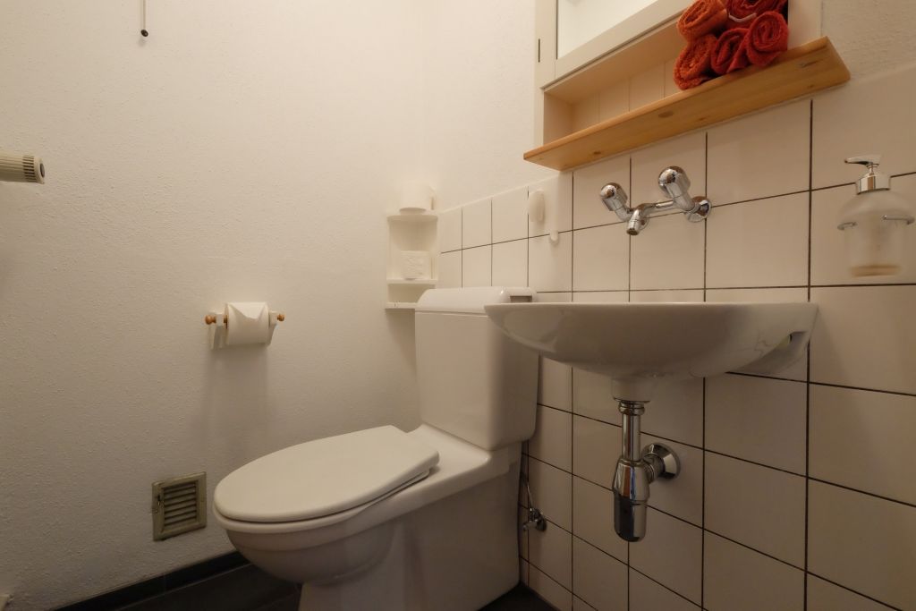 Gäste-WC mit Waschbecken und Toilette