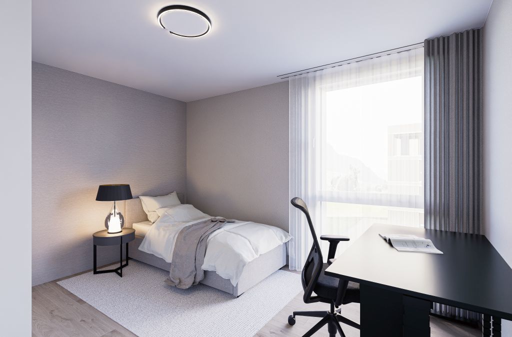 Modernes Schlafzimmer mit Arbeitsplatz