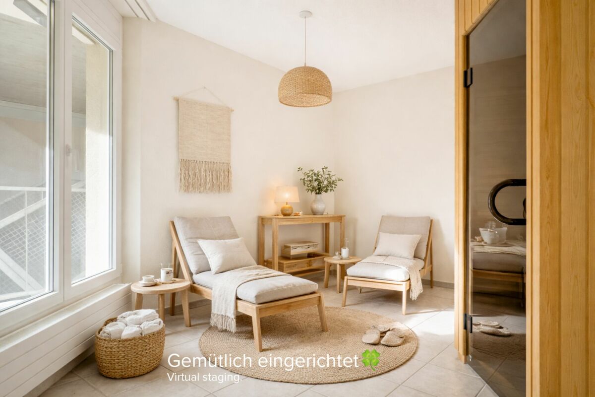 Gemütlich eingerichteter Raum mit Virtual Staging