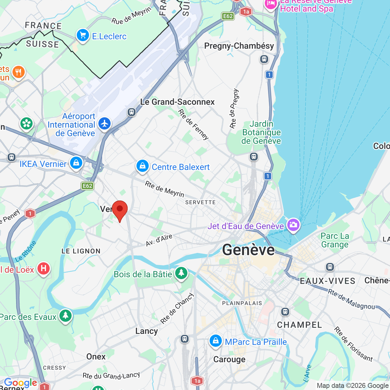 Kartenausschnitt von Genf und Umgebung