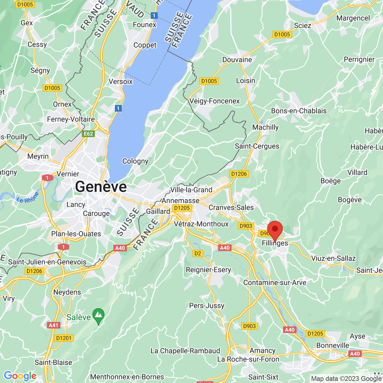 Kartenausschnitt der Region um Genf und Fillièges