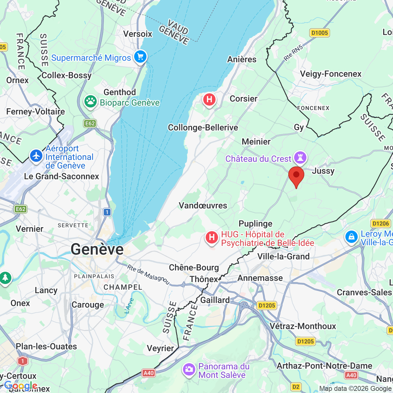 Kartenausschnitt der Region Genf