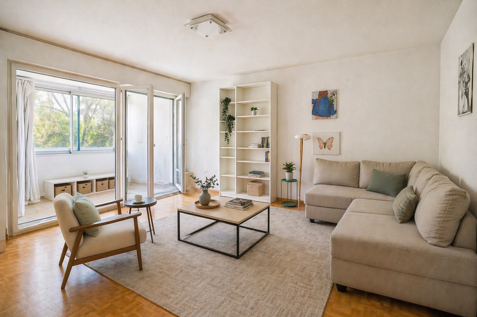 Helles Wohnzimmer mit Balkonzugang