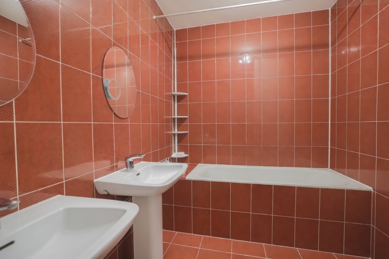 Badezimmer mit orangefarbenen Fliesen