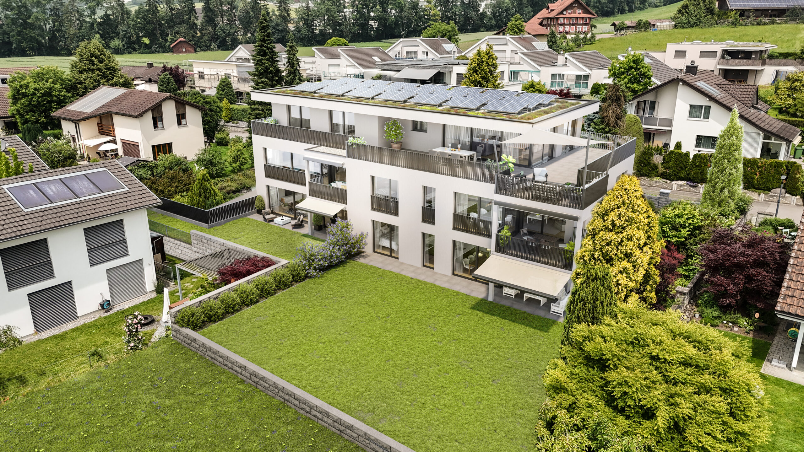 Moderne Villa mit Solardach und großem Garten