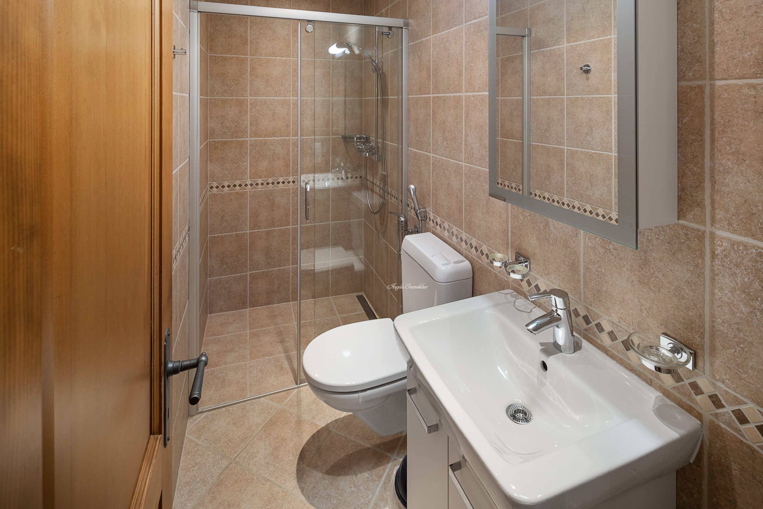 Kleines modernes Badezimmer mit Dusche und Waschtisch