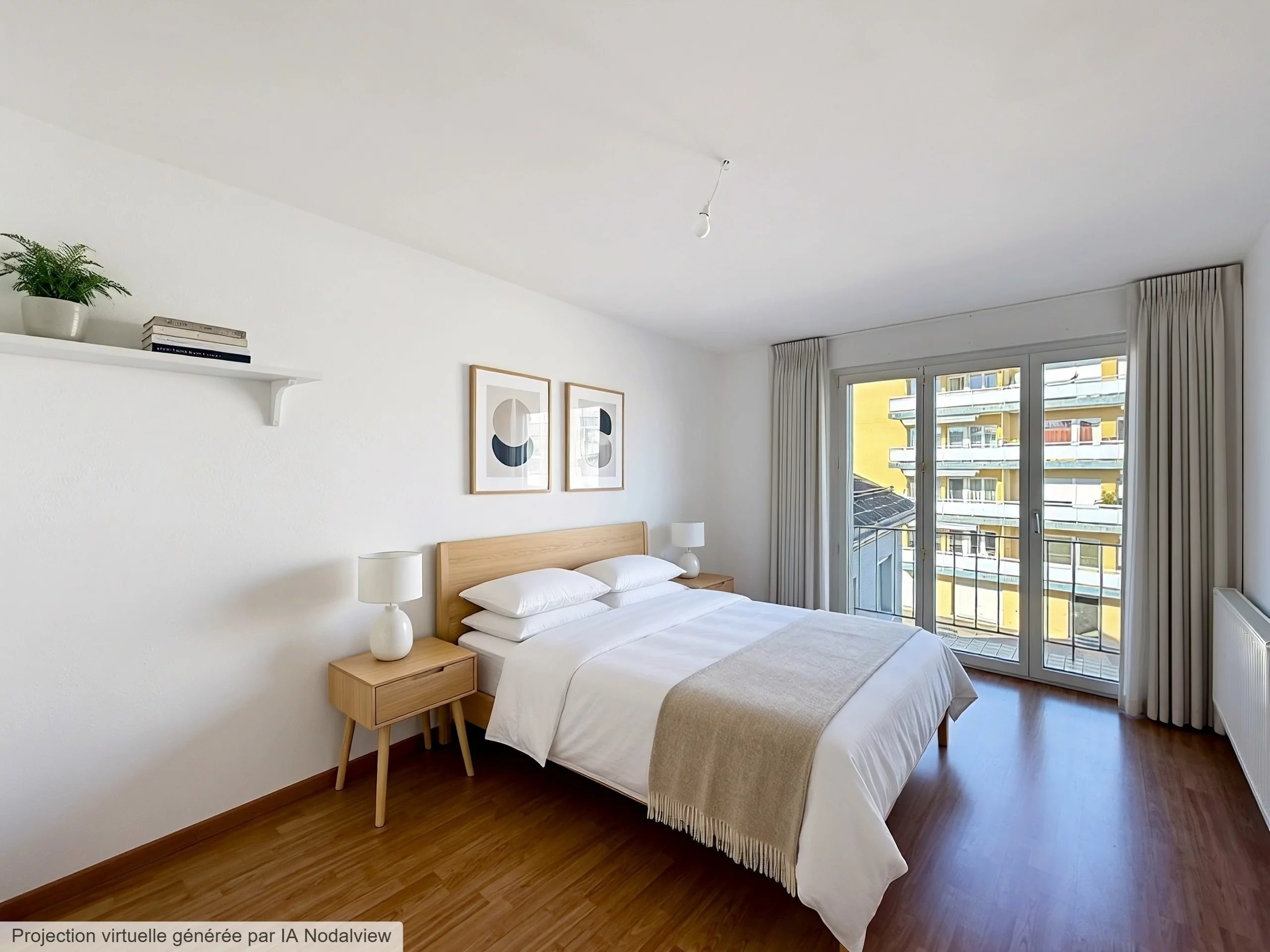 Helles Schlafzimmer mit Balkonblick