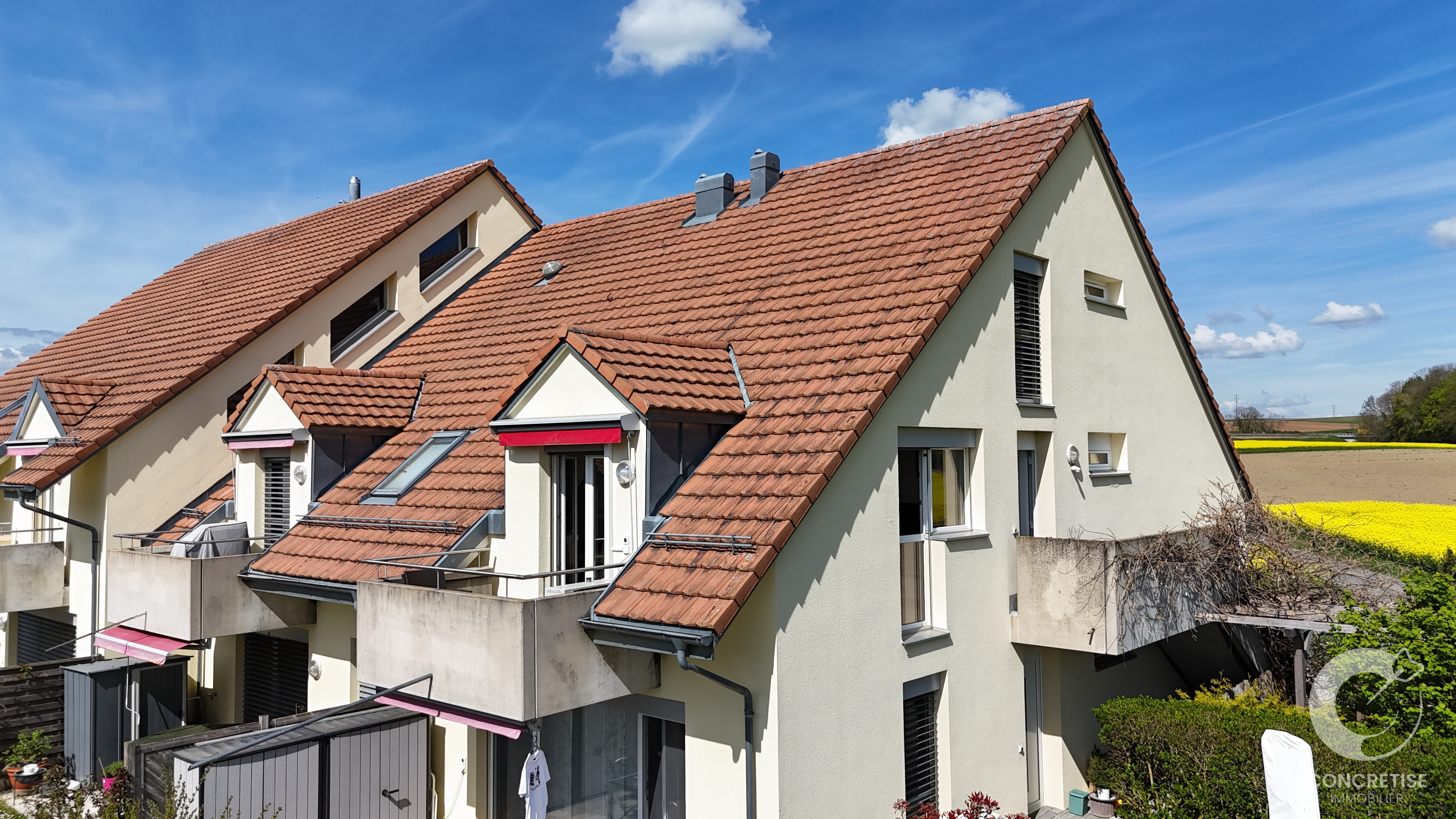 Doppelhaushälfte mit Satteldach und Terrassen