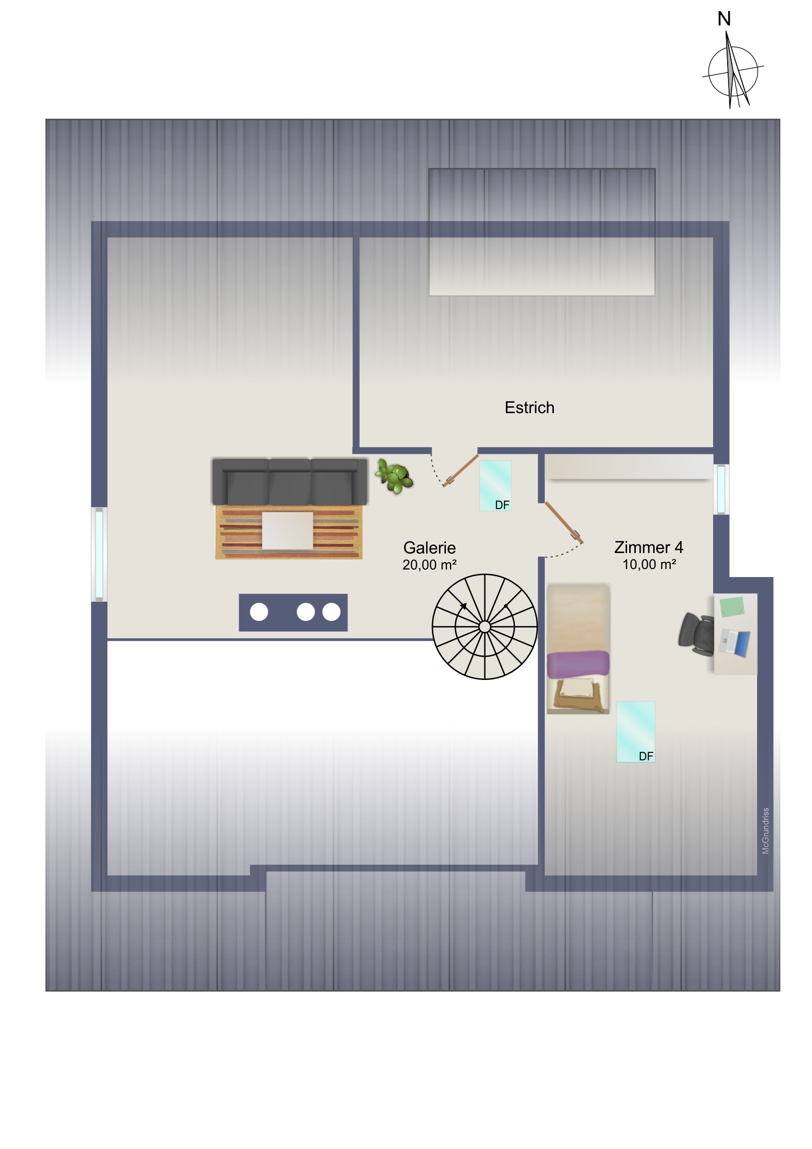 Grundriss mit Galerie und Zimmer 4