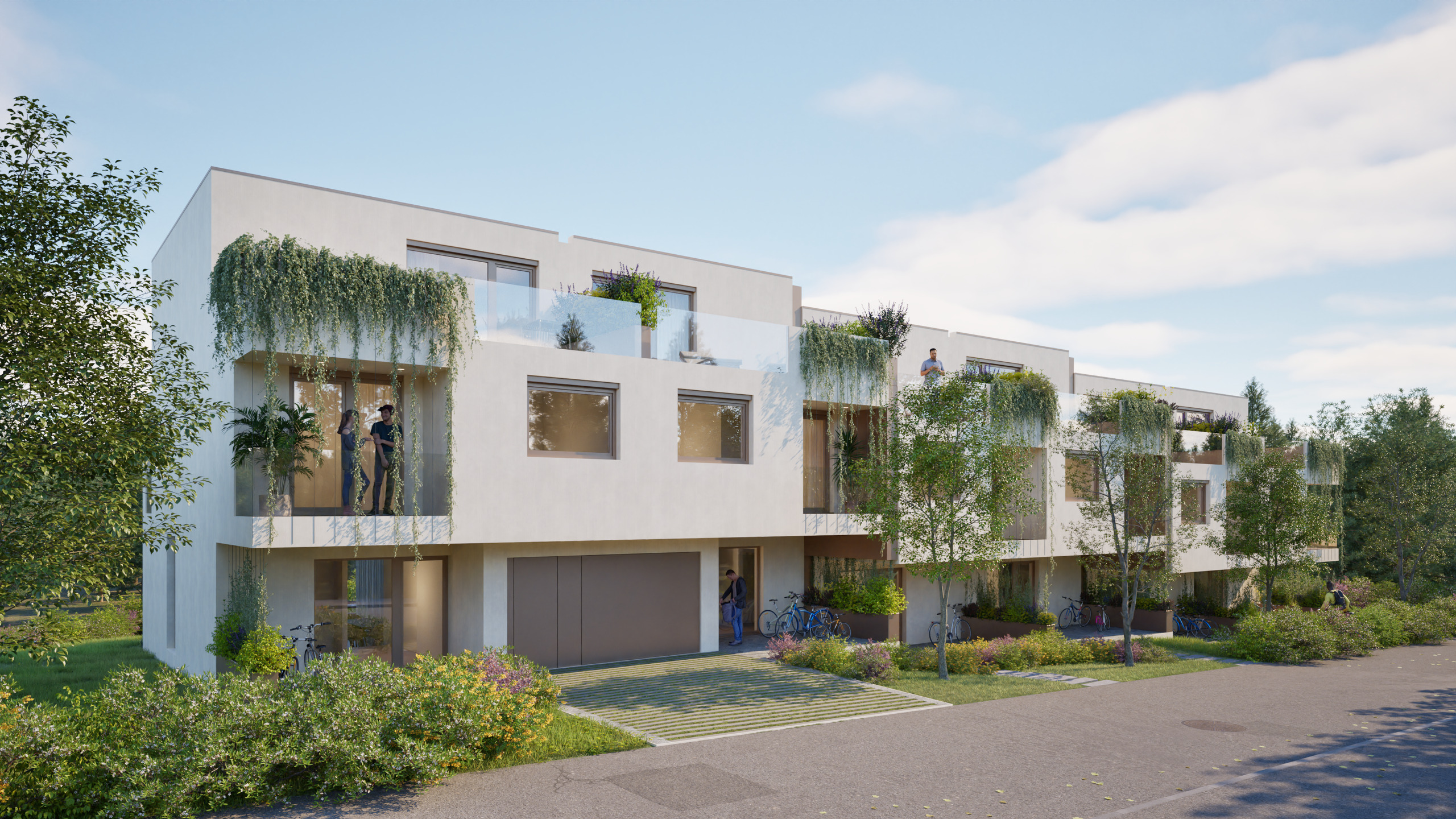 Moderne Wohnanlage mit begrünten Balkonen