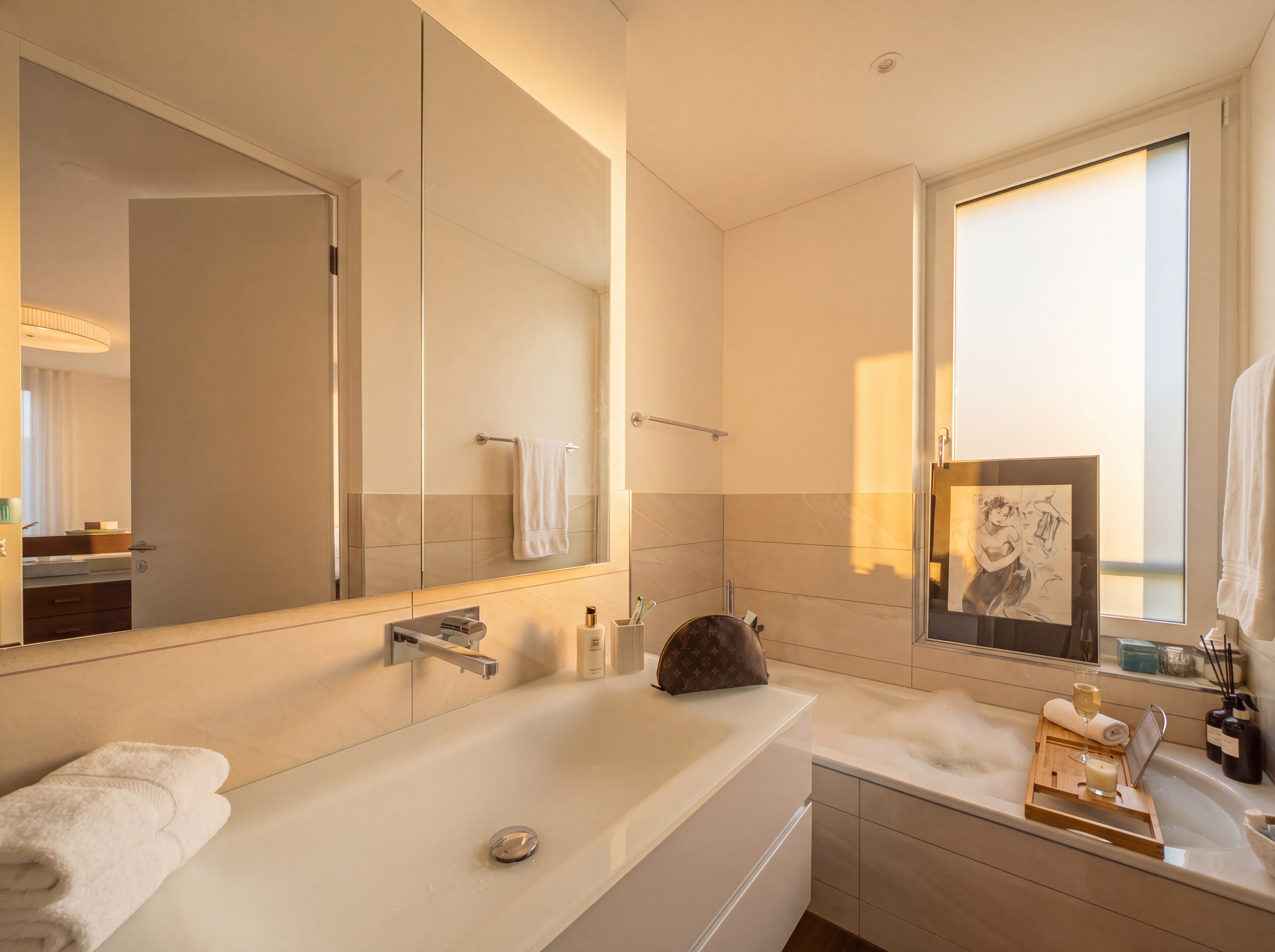 Helles Bad mit Badewanne und Doppelwaschtisch