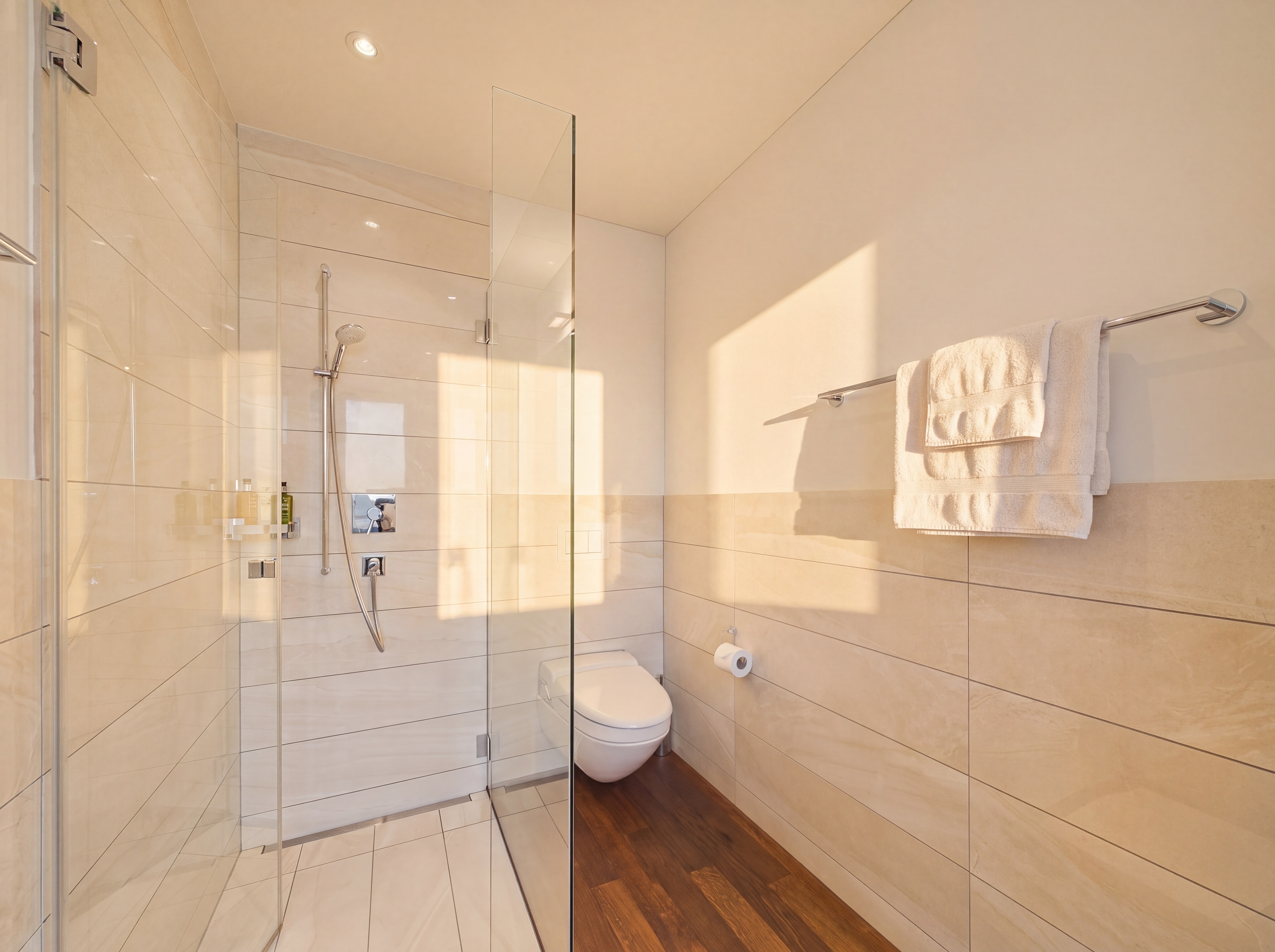 Helles modernes Badezimmer mit Dusche und WC